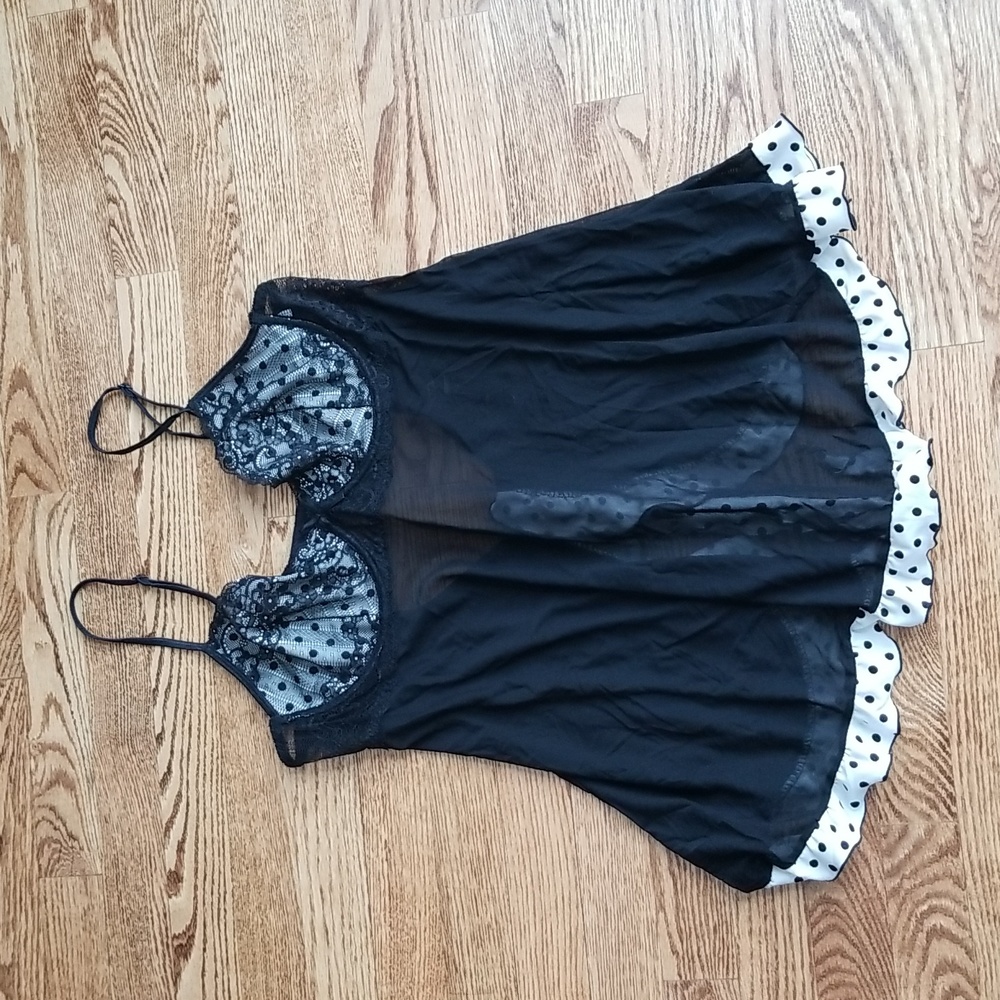 (M) Enchanté The Collection Polka Dot Ruffle Sheer Mesh Lace Intimates Evening
